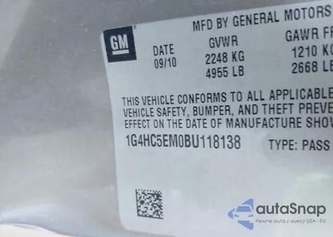 2011 Buick Lucerne Cxl from USA, damaged, VIN 1G4HC5EM0BU118138